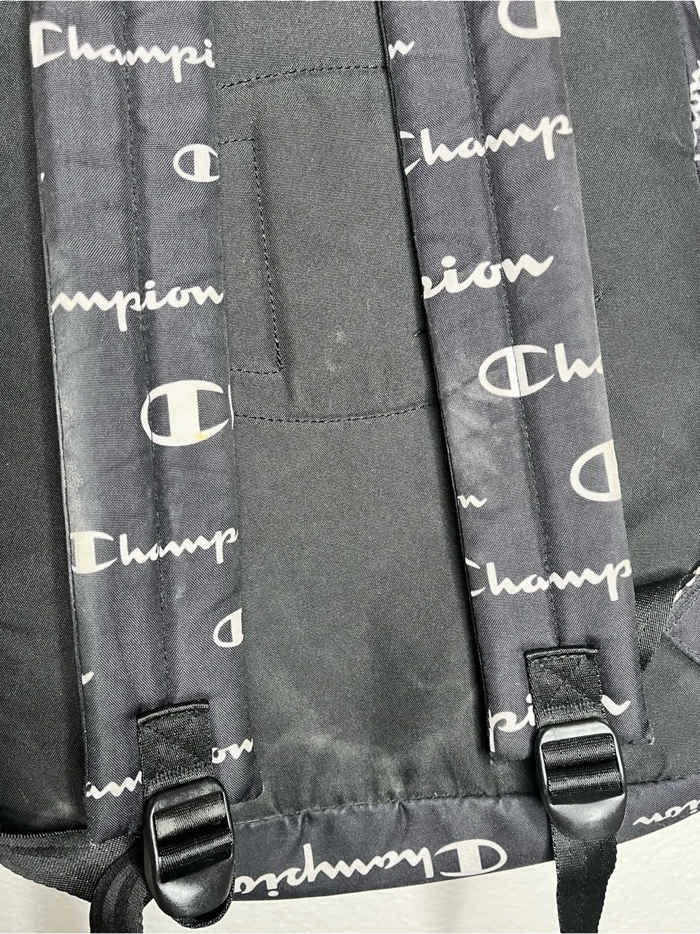 Champion‎ All Over Logo Print Backpack Black White School Travel Gym Bag